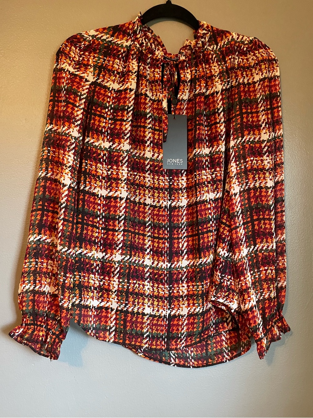 NWT Jones New York XS Women’s Orange Plaid Long Sleeve Blouse Top Shirt Ret $79!